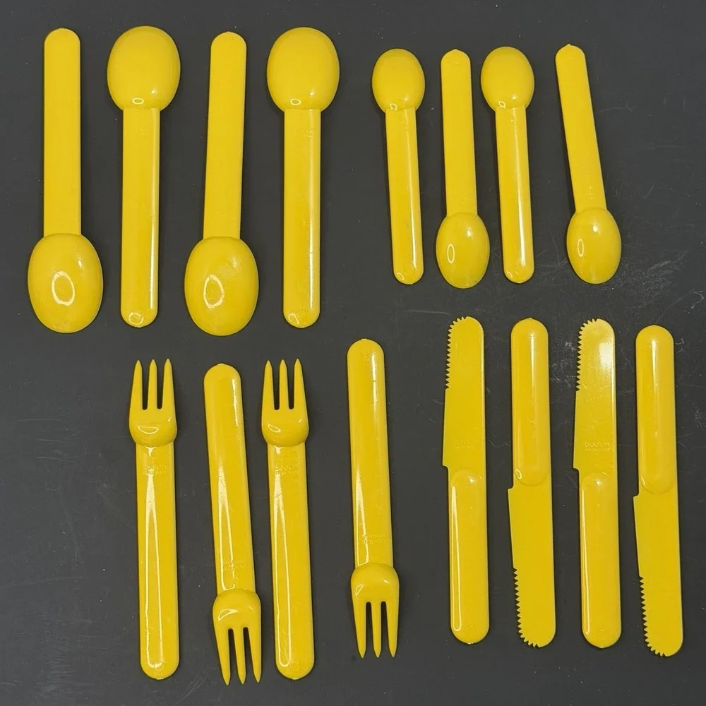 Bodum Melamine 16 Pc Flatware Set Yellow Jorgensen Vintage 80s Swiss